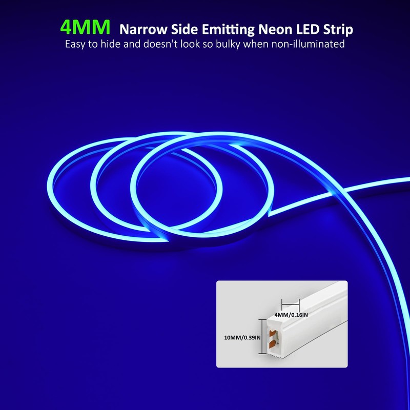 JOYLIT 4MM Width Neon LED Strip Lights Blue 16.4FT/5M, 24V