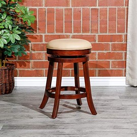 DTY Indoor Living Creede Backless Swivel Stool, Cherry Finish, 24" Counter Height, Bone Leather Seat