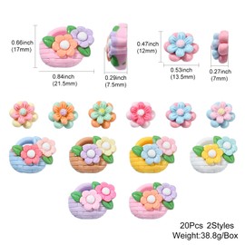 Stiesy 20Pcs Resin Flower Flatback Cabochons Flower Slime Charms Opaque Floral No Hole Beads Embellishments for DIY Art Crafts Hair Clip Decoration Jewellery Making