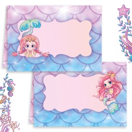 E&G Klasse Place Cards Mermaid Name Cards Pack of 25 Blank Place Cards Children Birthday Christening Celebration Anniversary Children's Table Wedding