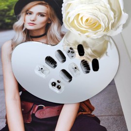 UNIYVOH Medium Square Press on Nails French Tip Handmade False Nails with Designs/Charms, Y2k Short Coffin Reusable Fake Nails (Star Transparent, L)