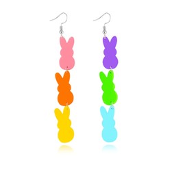 Dreuyet Easter Earrings Cute Bunny Acrylic Earrings Colorful Easter Egg Bunny Carrot Happy Easter Drop Earrings for Women Holiday Jewelry Accessories (Colorful Rabbit)