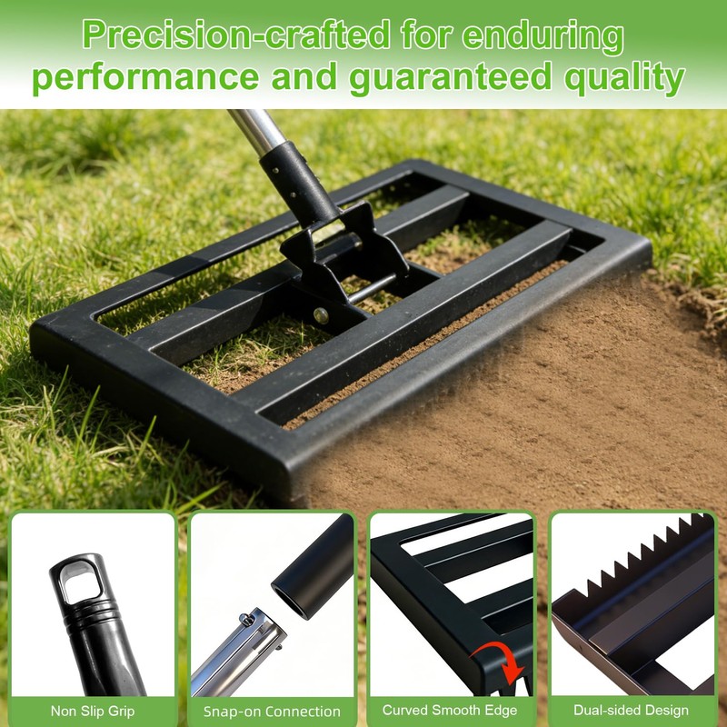 Lawn Leveling Rake 17"x10" for Soil, Gravel Leveling Tool Heavy