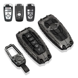 Heavy-Duty Zinc Alloy Key Fob Cover for Ford Bronco, Mustang, F150-F550, Explorer - Waterproof Anti-Scratch Metal Protector with Glow-in-The-Dark Buttons & Keychain (3/4/5 Buttons, Keyless Go)