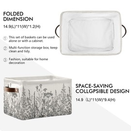 KEEPREAL Black and White Flowers Storage Baskets,Decorative Collapsible Rectangular Canvas Fabric Storage Bin for Home