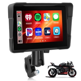 Wireless CarPlay Screen for Motorcycle, 5'' Waterproof Touchscreen Portable Carplay Android Auto for Motorbike, Airplay, EQ, Navigation/Siri, Dual Bluetooth