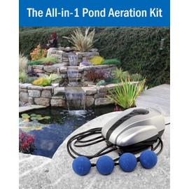 AquaMiracle All-in-One Koi Pond Aerator for Outdoor Ponds up to 2000 Gallons, Pond Air Pump Pond Aeration System with 4-Outlet Airline Tubing Air Stones Check Valves