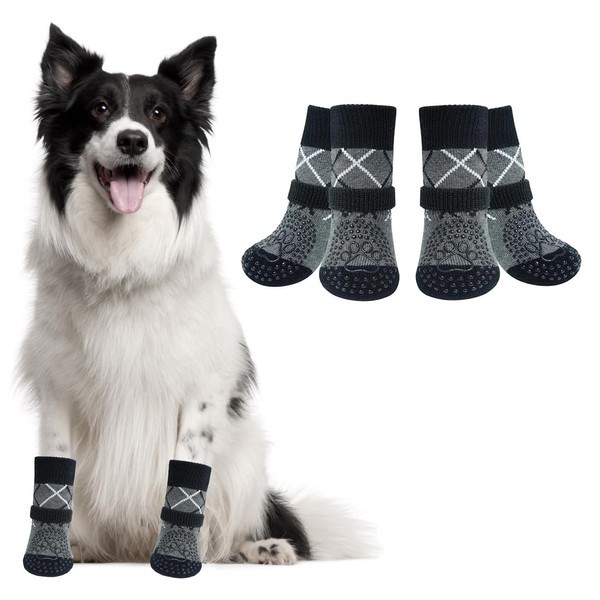 2 Pairs of Non-Slip Dog Socks with Adjustable Straps, Pet