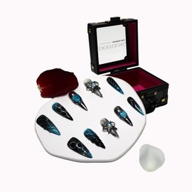 COOLYOUNG Medium Press On Nails, Black Nails, Vast Universe, Gothic Press On Nails, Clip On Nails, 10 Pieces Gel Press On Nails with 1 Girl Gift Box,1 Storage Bag and Gel Nail Kit