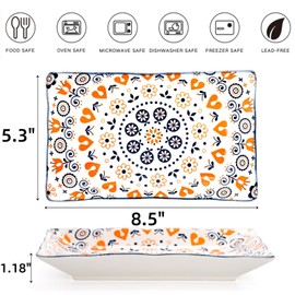 Noamus 6 Pack Ceramic Rectangular Salad Plates, 8.5 Inch Appetizer Serving Platter Tray, Colorful Pasta Dessert Dish Dinner Plate, Vintage Dinnerware Set for Sushi, Microwave Dishwasher Safe