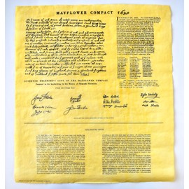 Our Amendments - Mayflower Compact 1620, Antiqued Parchment Replica Document (14"x16"), Ribbon-tied and in hard collectors tube