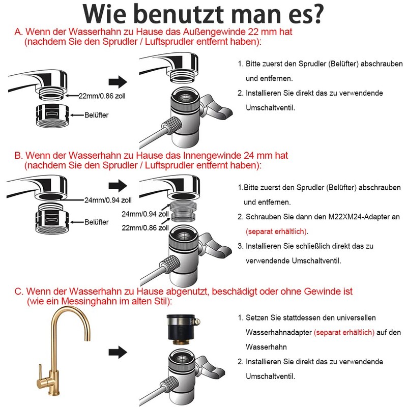 PAROAD 2-Way 3/8 and 5/16 Inch OD Chrome Plated Tap