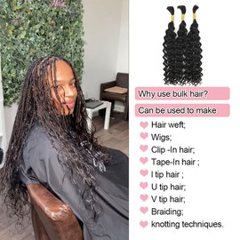 DSEKCAIN Double Drawn Bulk Human Hair for Braiding No Weft Only Hair for Micro Braids Crochet Hair for Bohemian Box Braids Highlight 100 Grams (2 of 50g) 18 inch Water Wave Natural Color