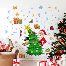 Christmas Wall Decals Santa Claus Christmas Tree Snowman Wall Stickers Peel and Stick Gift Snowflake Decorations for Home Store Christmas Holiday New Year Party Home Decor