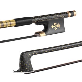 4/4 Violin Fiddle Bow Well Balanced Golden Braided Carbon Fiber Round Stick Ebony Frog AAA Mongolia Black Horsehair