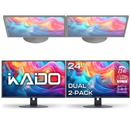 Kado Dual Monitor Setup - 2-Pack 24" 1920x1080 Computer Monitor 75Hz VESA Mount HDMI Office Gaming Hybrid Multitasking Daytrading Built-in Speakers