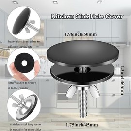 Tap Hole Cover, 50 mm Stainless Steel Kitchen Hole Cover Sink, Sink Hole Cover, Good Sealing Tap Hole Cover Kitchen for Sink Hole Plug (Black)