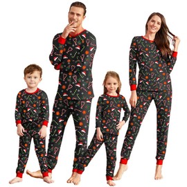 IFFEI Christmas Pajamas for Family Matching Set PJ's Candy Cane Print Top and Pants PJS Sleepwear with Pocket Men: XL