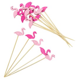 AWCIGG® Pack of 100 Cocktail Sticks Flamingo Wooden Cocktail Toothpicks Hawaiian Party Picks Sticks for Summer Wedding Birthday Party Decoration