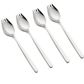 Sporks, 4-Pack 18/10 Spork Stainless Steel, Metal Spork for Everyday Household Use, 7.4-Inch Long Handle Dessert Spoons Ice Cream Spoons Salad Forks, Spork for Fruit Appetizer Dessert