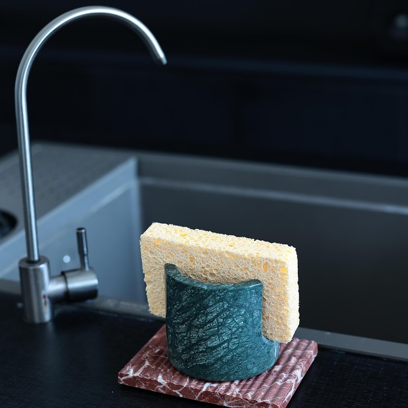 JIMEI Travertine Marble Sponge Holder for Kitchen Sink - Natural