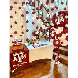 Graduation Decorations Maroon 2025/Maroon White Graduation Party Decorations Maroon Silver White Circle Paper Garlands, 2-Pack, Burgundy Birthday Decor
