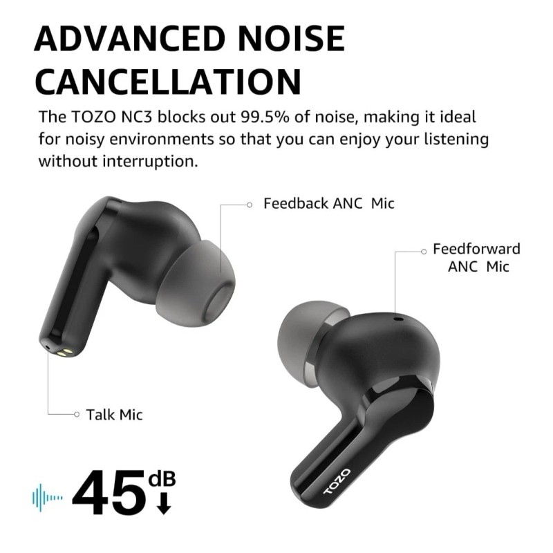 TOZO Hybrid Active Noise Cancelling Wireless Earbuds with 6 Mics