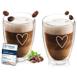 ElbFuchs® Latte Macchiato Glasses Double-Walled [2 x 350 ml] Gift Idea with Heart | Crystal Clear Thermal Glasses Double Walled | Ideal as Cappuccino Glasses | Coffee Glasses | Tea Glasses
