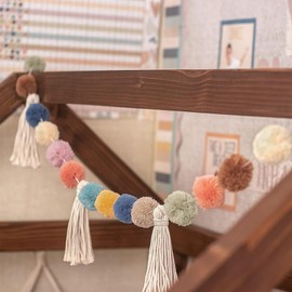 Pom Pom Garland for Classroom Boho, 74.8 Inch 16 Felt Ball Bulletin Board Decor, Colorful Yarn Tassel Banner, Hanging String Decorations for Party Desk Nursery Wall (Blue & Yellow)
