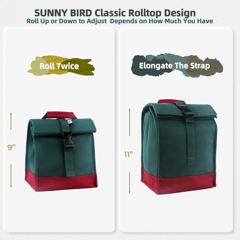 SUNNY BIRD Insulated Lunch Bag Rolltop Lunch Box Tote Lunchbox