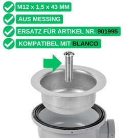 Hollow Screw for Strainer Basket Valve M12 x 1.5 x 43 mm Pack of 2 Compatible with Blanco Waste Replacement for Item 901995 Brass Fine Thread Repair Screw Sink Valve Drain