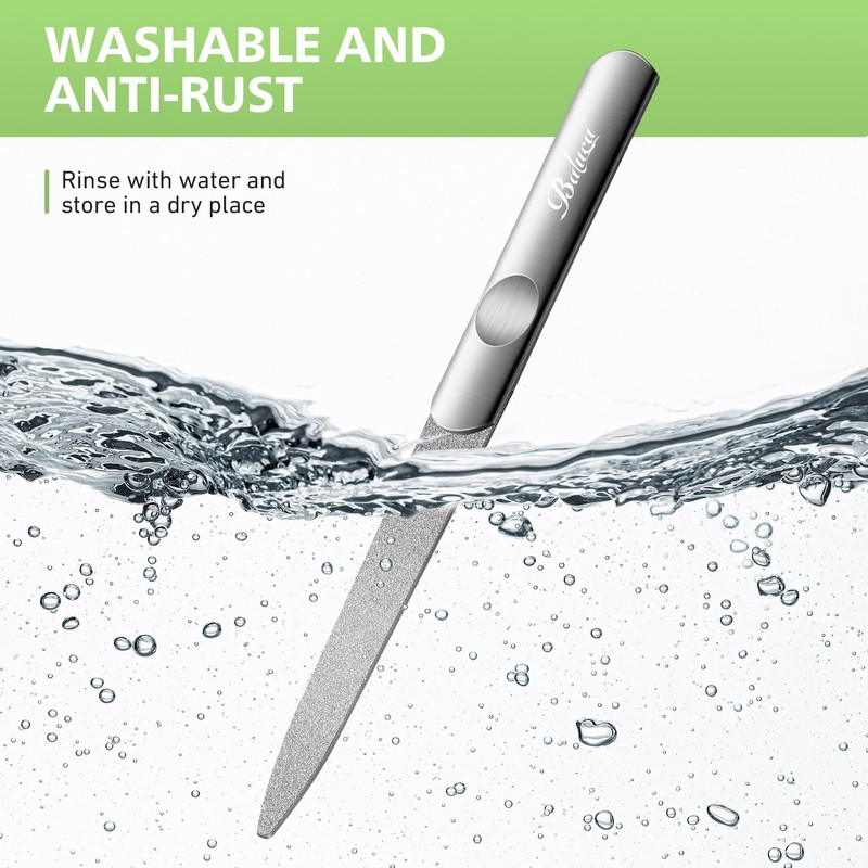 BALUCA Stainless Steel Diamond Nail File for Natural Acrylic Nails,