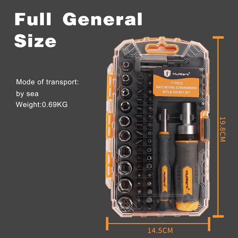 MULWARK Screwdriver Bits & Socket Set 77 Pieces, Ratchet Screwdriver