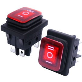 Taiss/2Pcs Waterproof Rocker Toggle Switch 16A 250V 20A 125V AC 6 Pins 3 Position ON/Off/ON DPST Red LED Light Illuminated KCD4-203N-R