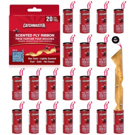 Catchmaster Fly Ribbon, Bug & Fly Traps for Indoors and Outdoors, Premium Sticky Adhesive Fruit Fly & Gnat Hanging Strips, Bulk Scented Flying Insect Paper Rolls (20-Pack)