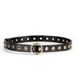 YooAi Belts for Women Casual Leather Eyelet Belt with Gold Buckle Fashion Belt for Jeans Pants Black 110 M