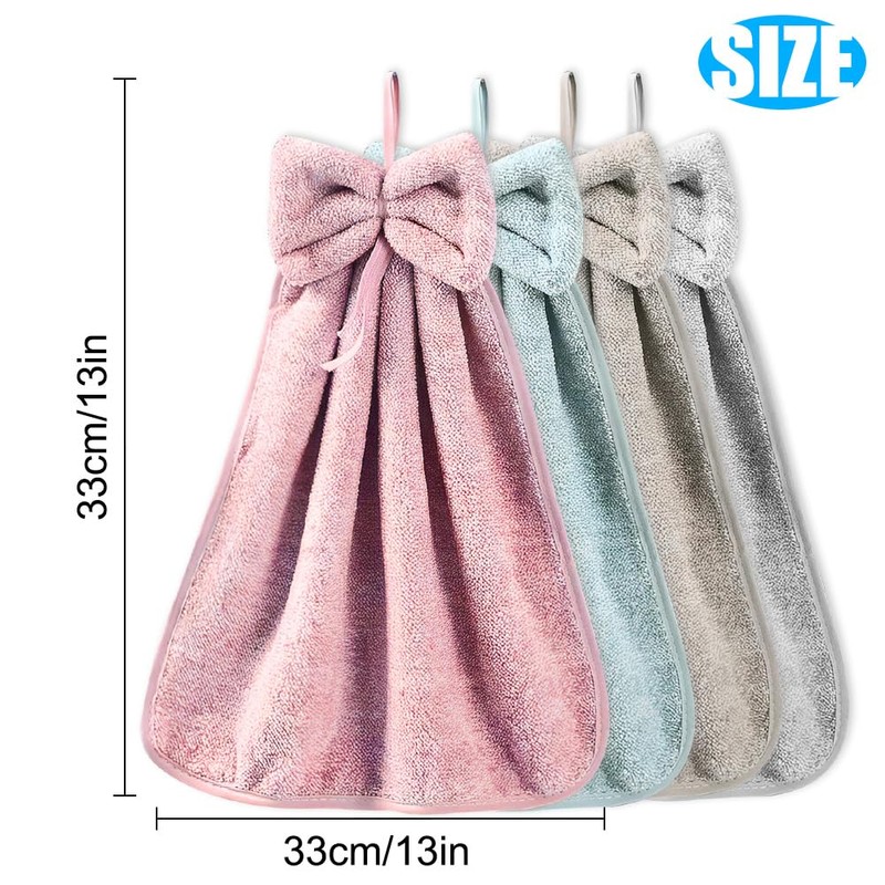 4Pcs Bowknot Hanging Hand Dry Towels, Microfiber Coral Velvet Hand