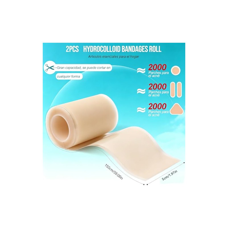 Cinta Hidrocoloide Rollo 2PCS, Parches Hidrocoloides para Cuidado de Heridas,