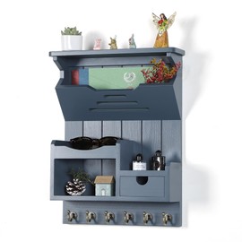 DOPACE Key Holder for Wall, Mail and Key Holder, Mail Organizer Wall Mount with Storage Drawer and 6 Hooks, Easy Installation Key Holder for Entryway and Home Decor, Gray