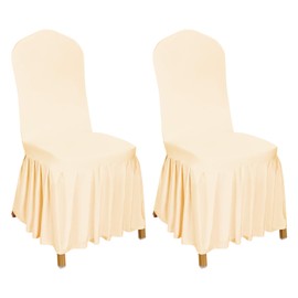 DREAMANIA 2pcs Chair Covers Stretch Parsons Skirt, Durable Washable Universal Chair Slipcover, Super Fit Spandex Chair Seat Protector Cover for Hotel, Ceremony, Home(Champagne)
