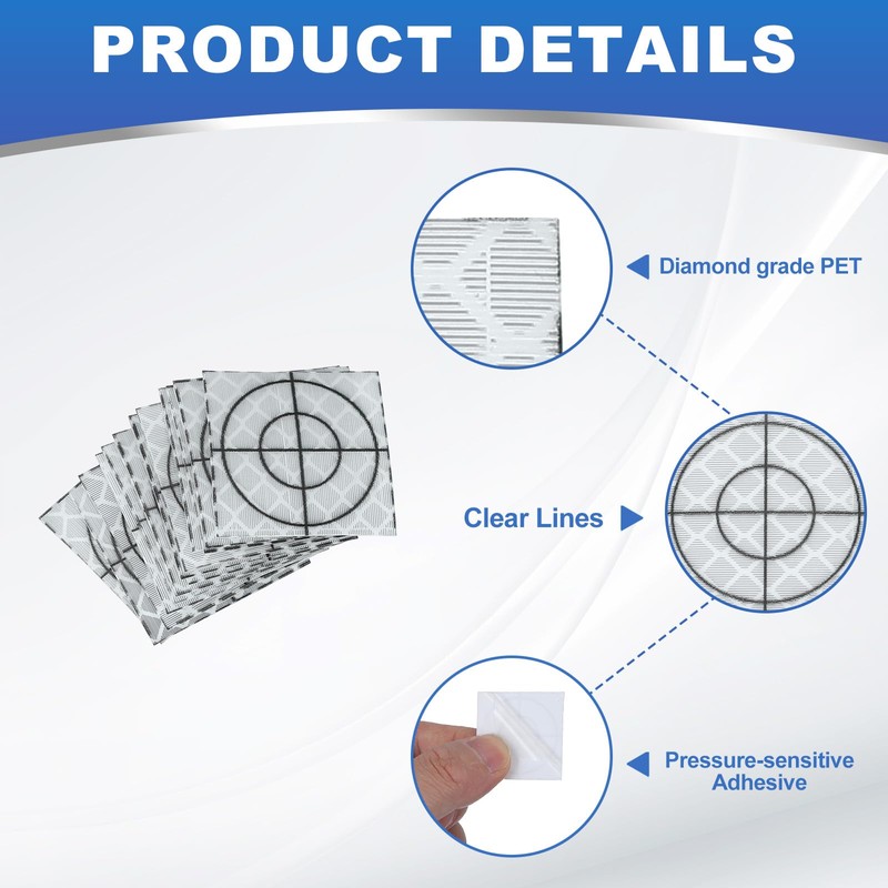 PATIKIL Survey Reflector Sheets 30x30mm, 12 Pcs Self-Adhesive Reflective Target
