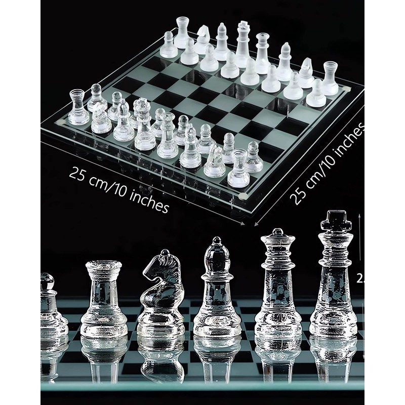 Elegant 10" Glass Chess Set - Premium Quality Board Game