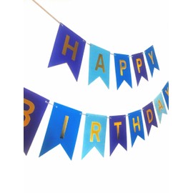 Happy Birthday Banner Blue Bunting Birthday Decorations for Men Boys Women Girls Birthday Sign with Shimmering Gold Foil Letters Party Supplies