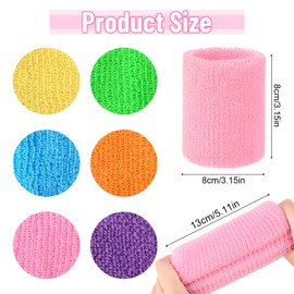 Meng Jiaran 12Pcs Sweat Band,6 Pair Colourful Wristbands 8 * 8cm Elastic Sweatbands for Tennis Basketball Football Running Gym