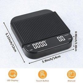 Apritsce Digitale Kaffeewaage mit Timer, Espresso Waage, 0.1g Hochpräzise Feinwaage, Wiederaufladbare Coffee Scale mit LED-Anzeige und Tara Funktion, Waage für Filterkaffee, Max 3kg