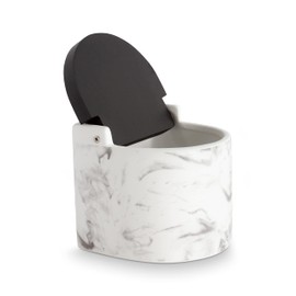 KOOK TIME Salt Jar with Lid, Salt Container for Kitchen, Ceramic, Salt Pot with Lid, Salt Barrel with Hinged Lid Made of Environmentally Friendly Bamboo, Black, Dimensions 11.5 x 11.5 x 11.4 cm,