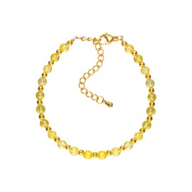ZKJTEARY 4mm Citrine bracelet for Women Men 18k gold plated Beads Natural Stone Real Crystal bracelet Gemstone bracelets Citrine Jewelry for Women Men (citrine, 4mm)
