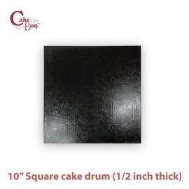 Cakebon Cake Boards Square - Sturdy 1/2 Inch Thick Drums - 10 Inch Professionally Wrapped Edges Black 3-Pack