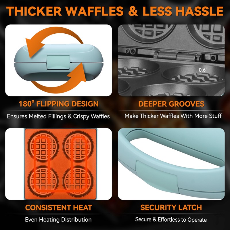 Baker's Friend Multi Stuffed Waffle Maker Thick, 4-Slice with 1.2''
