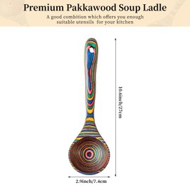Gudamaye Pakkawood Rainbow Deep Soup Ladles,Pakkawood Ladle,10.6 inch Big Soup Ladle for Cooking,Deep Ladle Spoons,Wood Ladle, Wood Kitchen Utensils Set, Wooden Spoons for Cooking